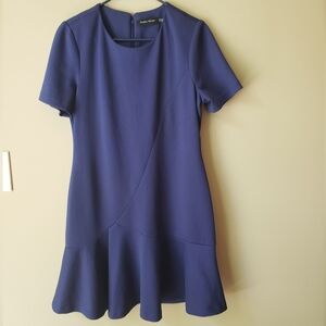 Ivanka Trump Navy Blue Textured Fabric Polyester/Spandex Dress w/ Peplum Hem